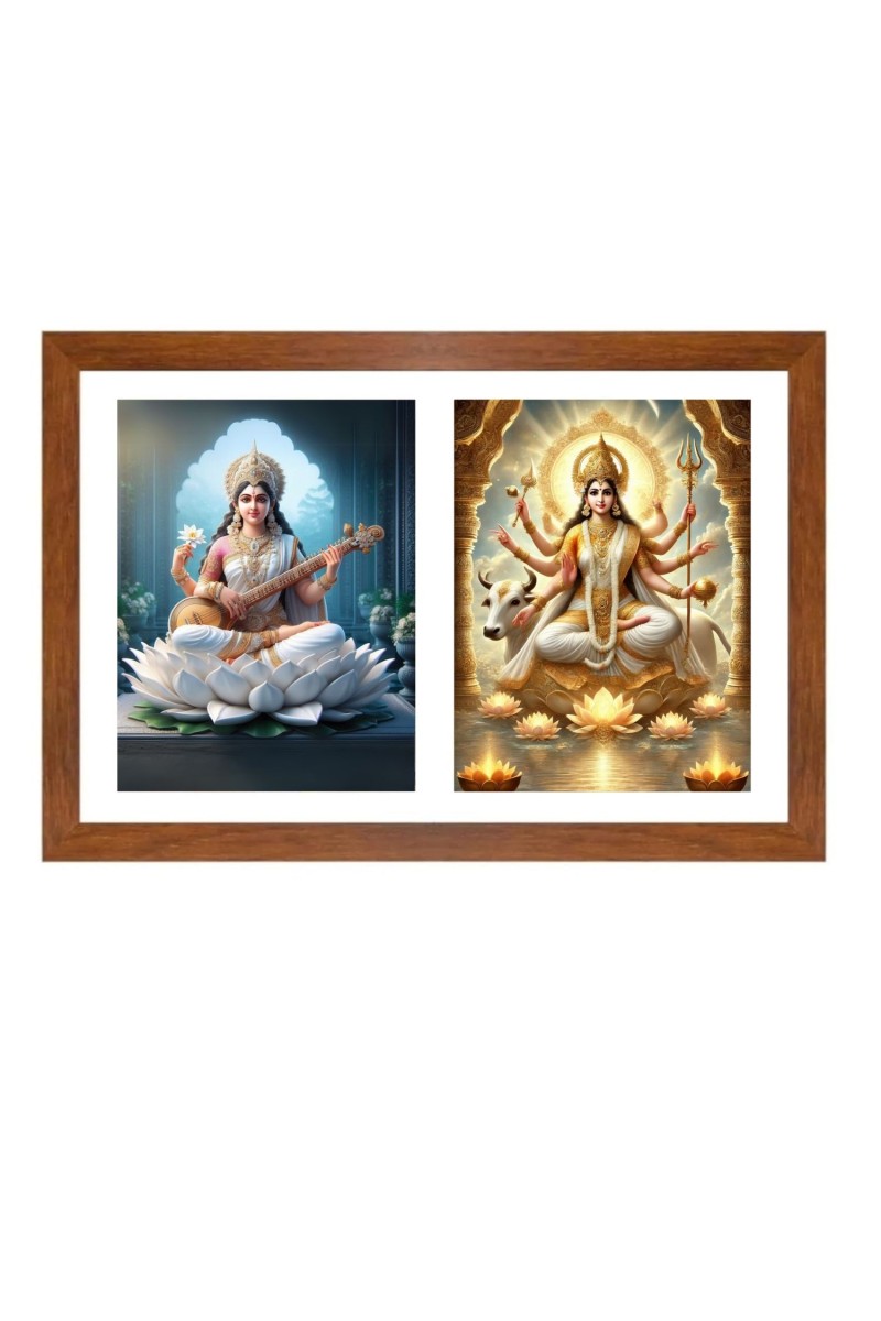 Saraswati and Gauri Photo Frame - 11x15Inches - Spiritual Artwork for Home Wall Decoration, Puja Room and Office Decoration and Gifting 