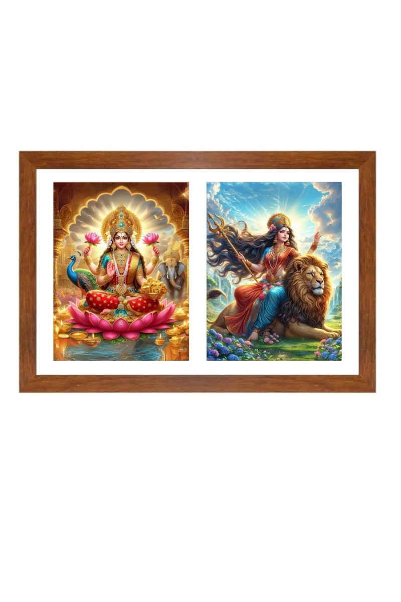 Lakshmi and uma Photo Frame - 11x15Inches - Spiritual Artwork for Home Wall Decoration, Puja Room and Office Decoration and Gifting 