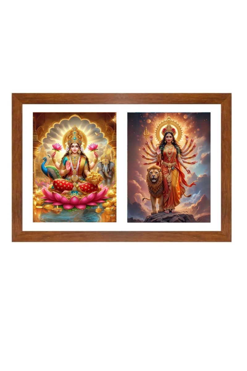 Lakshmi and durga maa Photo Frame - 11x15Inches - Spiritual Artwork for Home Wall Decoration, Puja Room and Office Decoration and Gifting 
