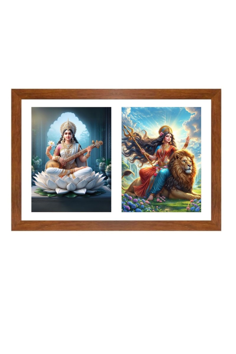 Saraswathi and uma Photo Frame - 11x15Inches - Spiritual Artwork for Home Wall Decoration, Puja Room and Office Decoration and Gifting 