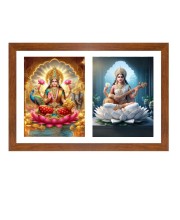 Lakshmi and saraswathi Photo Frame - 11x15Inches - Spiritual Artwork for Home Wall Decoration, Puja Room and Office Decoration and Gifting 