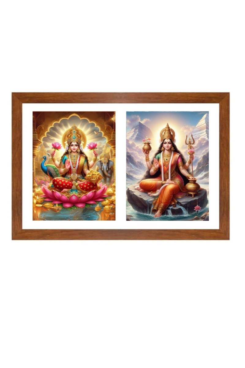 Lakshmi and parvathi Photo Frame - 11x15Inches - Spiritual Artwork for Home Wall Decoration, Puja Room and Office Decoration and Gifting 