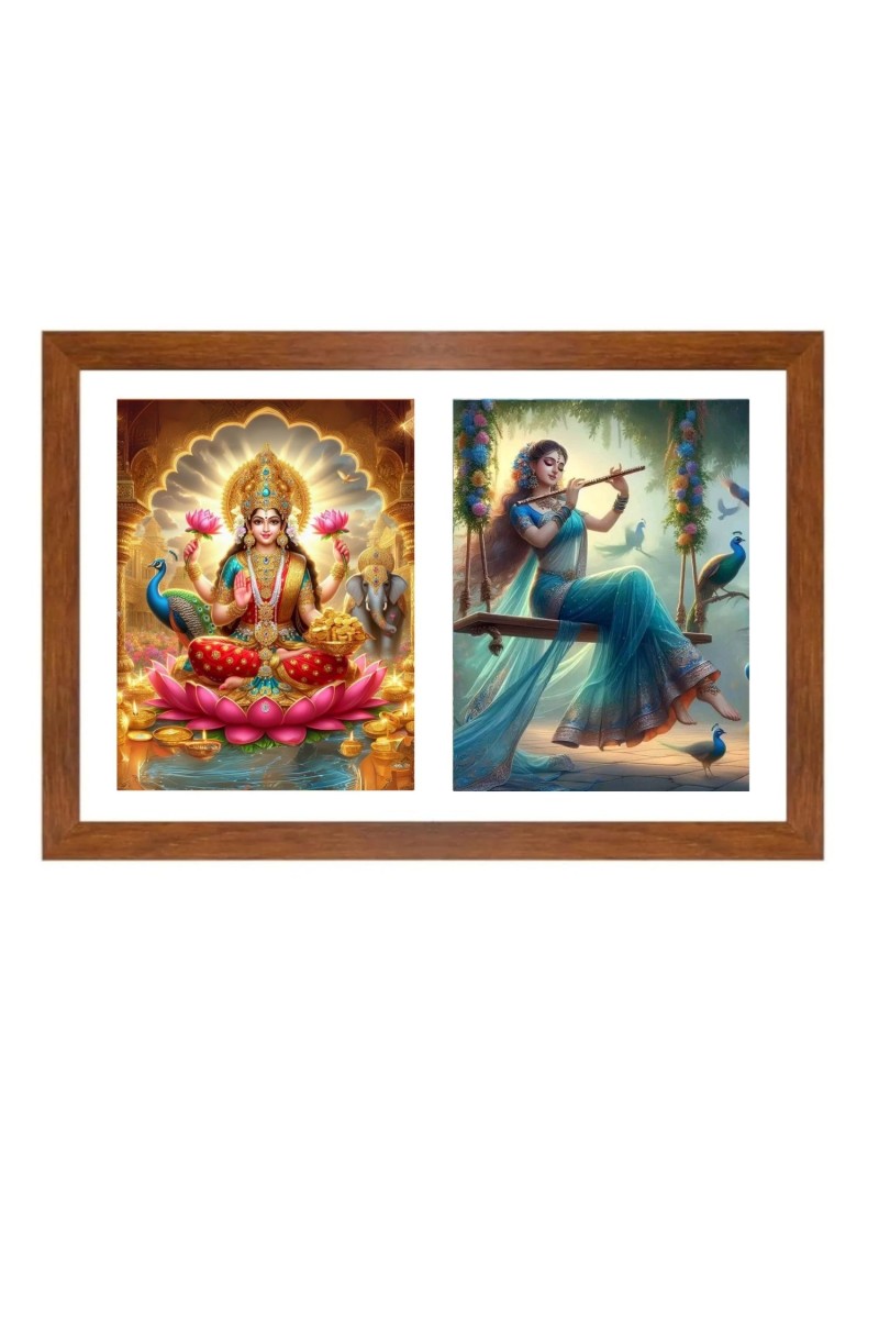 Lakshmi and radha Photo Frame - 11x15Inches - Spiritual Artwork for Home Wall Decoration, Puja Room and Office Decoration and Gifting 