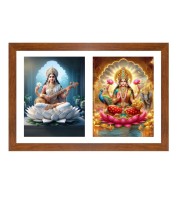 Saraswathi and lakshmi Photo Frame - 11x15Inches - Spiritual Artwork for Home Wall Decoration, Puja Room and Office Decoration and Gifting 