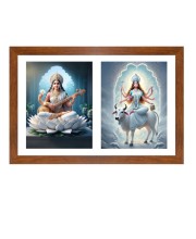 Saraswathi and gauri Photo Frame - 11x15Inches - Spiritual Artwork for Home Wall Decoration, Puja Room and Office Decoration and Gifting 