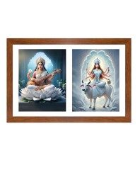 Saraswathi and gauri Photo Frame - 11x15Inches - Spiritual Artwork for Home Wall Decoration, Puja Room and Office Decoration and Gifting 