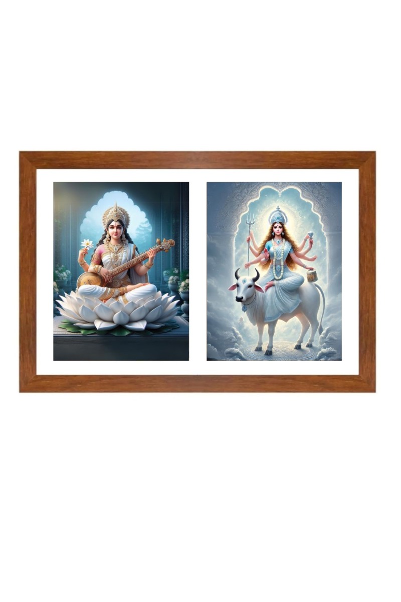 Saraswathi and gauri Photo Frame - 11x15Inches - Spiritual Artwork for Home Wall Decoration, Puja Room and Office Decoration and Gifting 