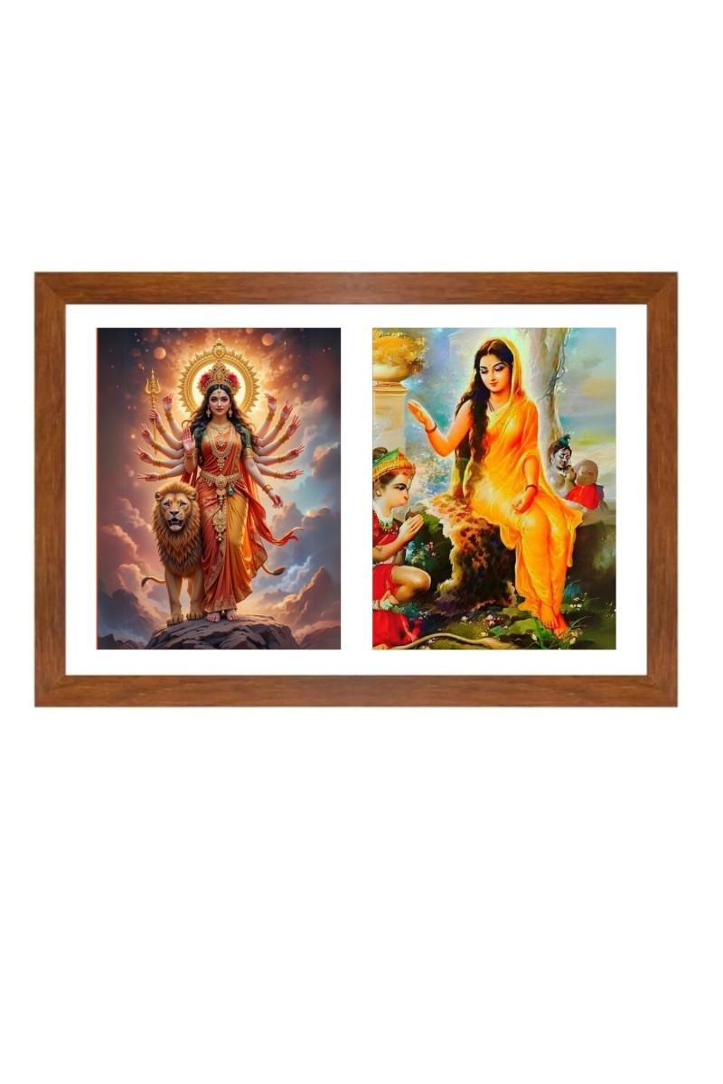 Maa durga and sita Photo Frame - 11x15Inches - Spiritual Artwork for Home Wall Decoration, Puja Room and Office Decoration and Gifting 