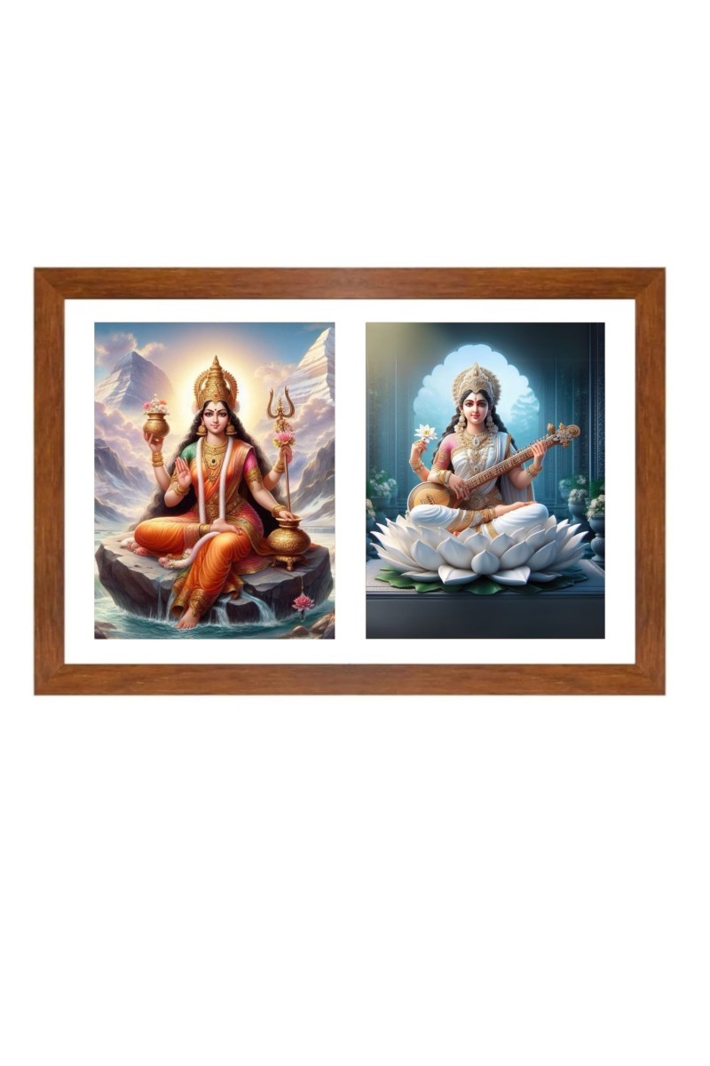 Parvathi and saraswathi Photo Frame - 11x15Inches - Spiritual Artwork for Home Wall Decoration, Puja Room and Office Decoration and Gifting 