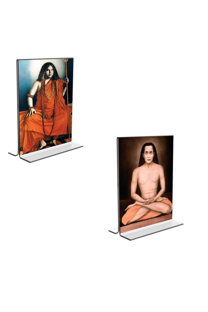 Car Desk/Table Top Sri Sri Pranabananda and Sri Babbaji  Acrylic T-Style Photo Stand - 2.5x3.5 Inches, Compact and Stylish Spiritual Display, easily change  2 photos ( Pack of 1 )