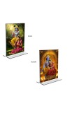 Car Desk/Table Top Sri Krishna and Sri Radha  Acrylic T-Style Photo Stand - 2.5x3.5 Inches, Compact and Stylish Spiritual Display, easily change  2 photos ( Pack of 1 )