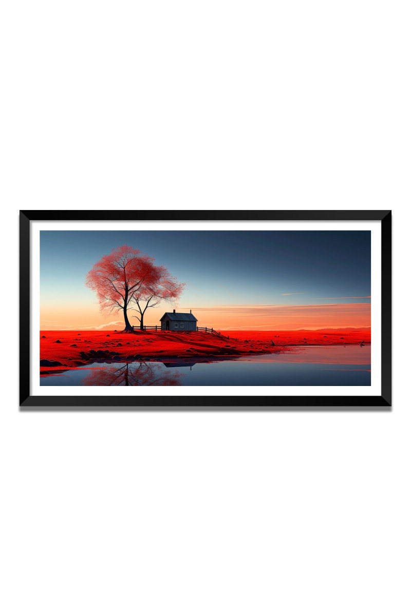 Nature Landscape Floating Frame Scenery Digital Print - 12x24 inch Modern Nature Wall Art for Living Room, Bedroom, Office, Hotels, Drawing Room