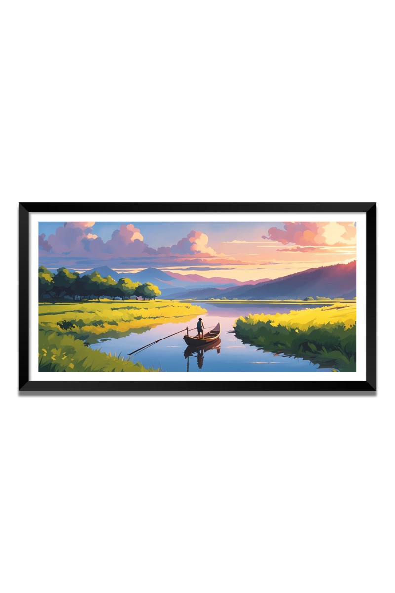 Nature Landscape Floating Frame Scenery Digital Print - 12x24 inch Modern Nature Wall Art for Living Room, Bedroom, Office, Hotels, Drawing Room