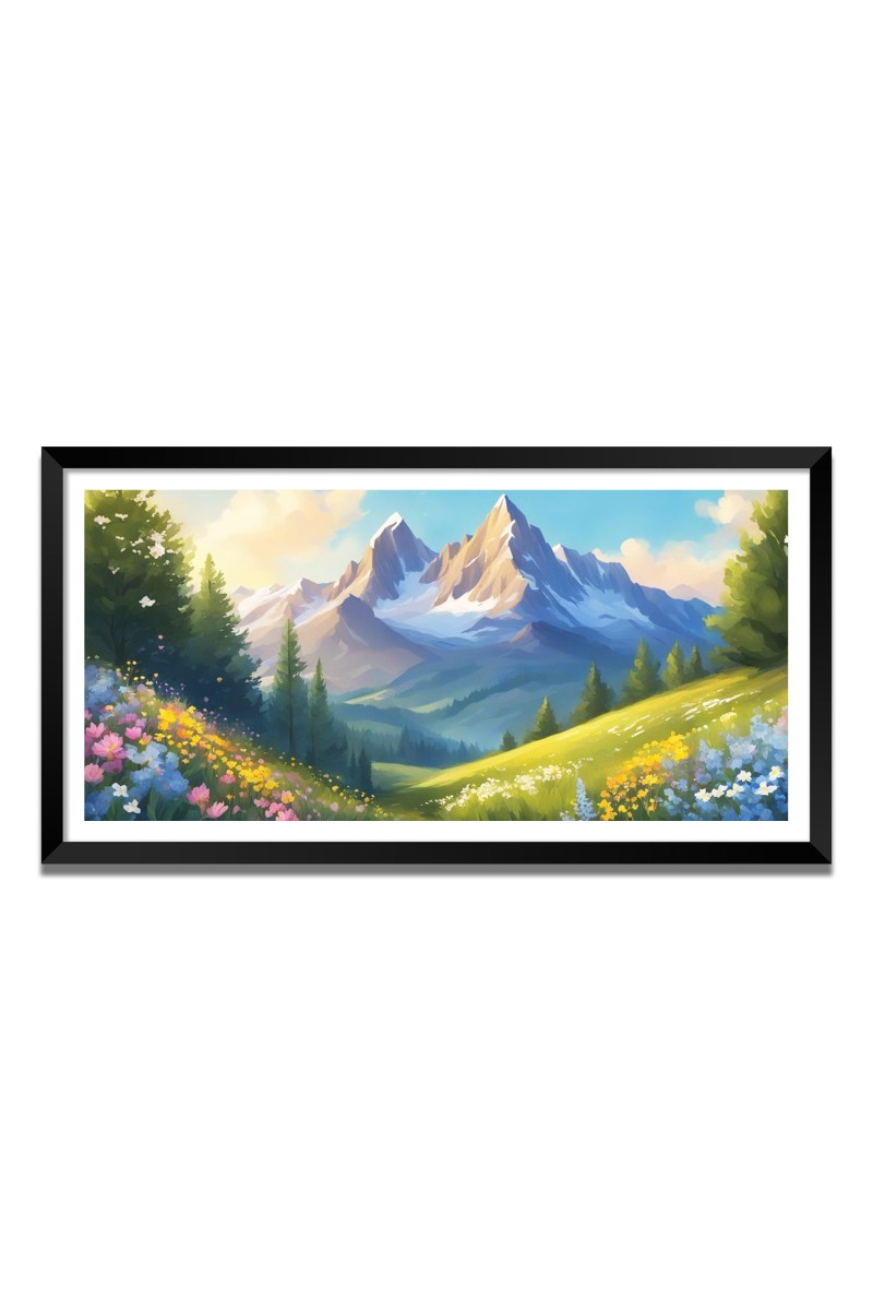 Nature Landscape Floating Frame Scenery Digital Print - 12x24 inch Modern Nature Wall Art for Living Room, Bedroom, Office, Hotels, Drawing Room