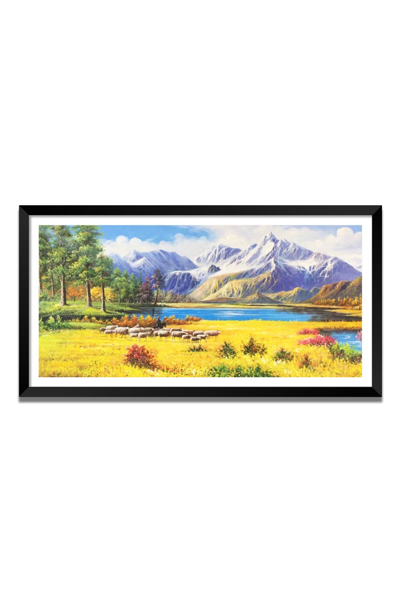 Nature Landscape Floating Frame Scenery Digital Print - 12x24 inch Modern Nature Wall Art for Living Room, Bedroom, Office, Hotels, Drawing Room