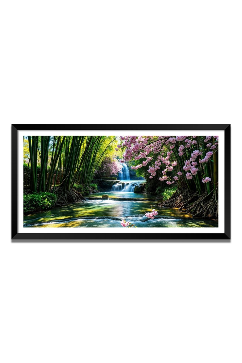 Nature Landscape Floating Frame Scenery Digital Print - 12x24 inch Modern Nature Wall Art for Living Room, Bedroom, Office, Hotels, Drawing Room