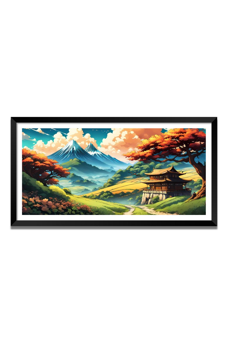 Nature Landscape Floating Frame Scenery Digital Print - 12x24 inch Modern Nature Wall Art for Living Room, Bedroom, Office, Hotels, Drawing Room