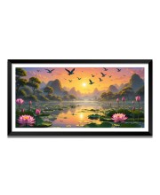 Nature Landscape Floating Frame Scenery Digital Print - 12x24 inch Modern Nature Wall Art for Living Room, Bedroom, Office, Hotels, Drawing Room