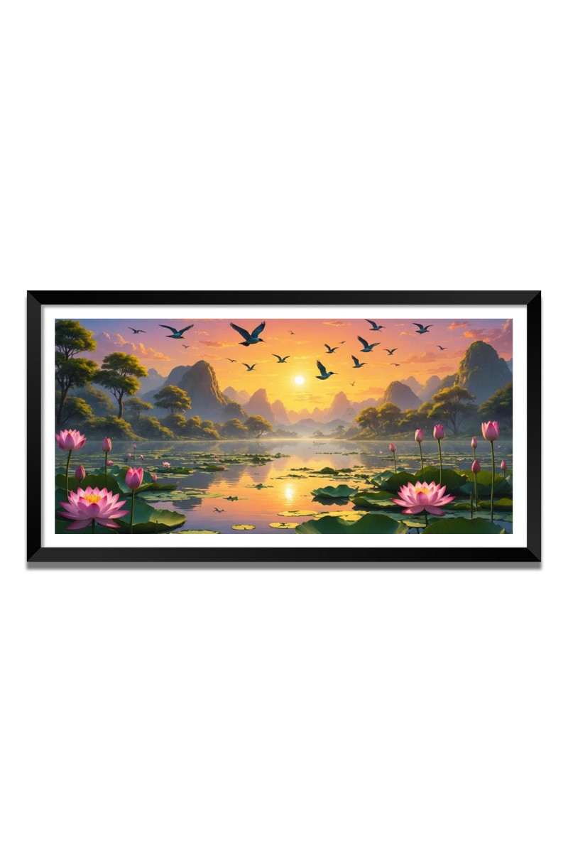 Nature Landscape Floating Frame Scenery Digital Print - 12x24 inch Modern Nature Wall Art for Living Room, Bedroom, Office, Hotels, Drawing Room