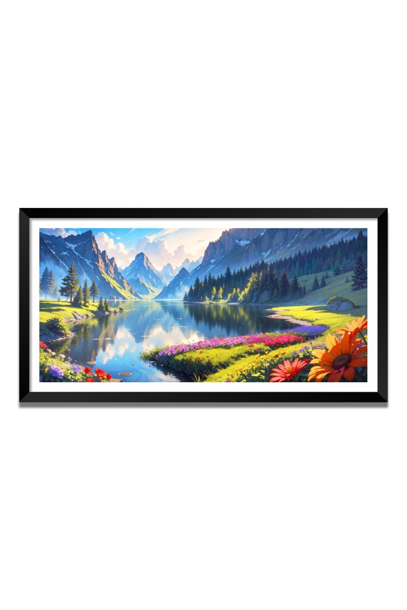 Nature Landscape Floating Frame Scenery Digital Print - 12x24 inch Modern Nature Wall Art for Living Room, Bedroom, Office, Hotels, Drawing Room