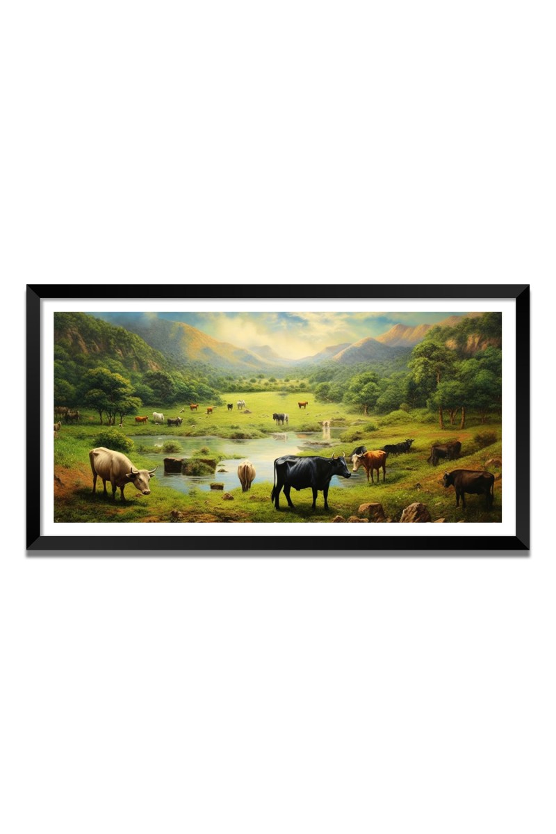 Nature Landscape Floating Frame Scenery Digital Print - 12x24 inch Modern Nature Wall Art for Living Room, Bedroom, Office, Hotels, Drawing Room