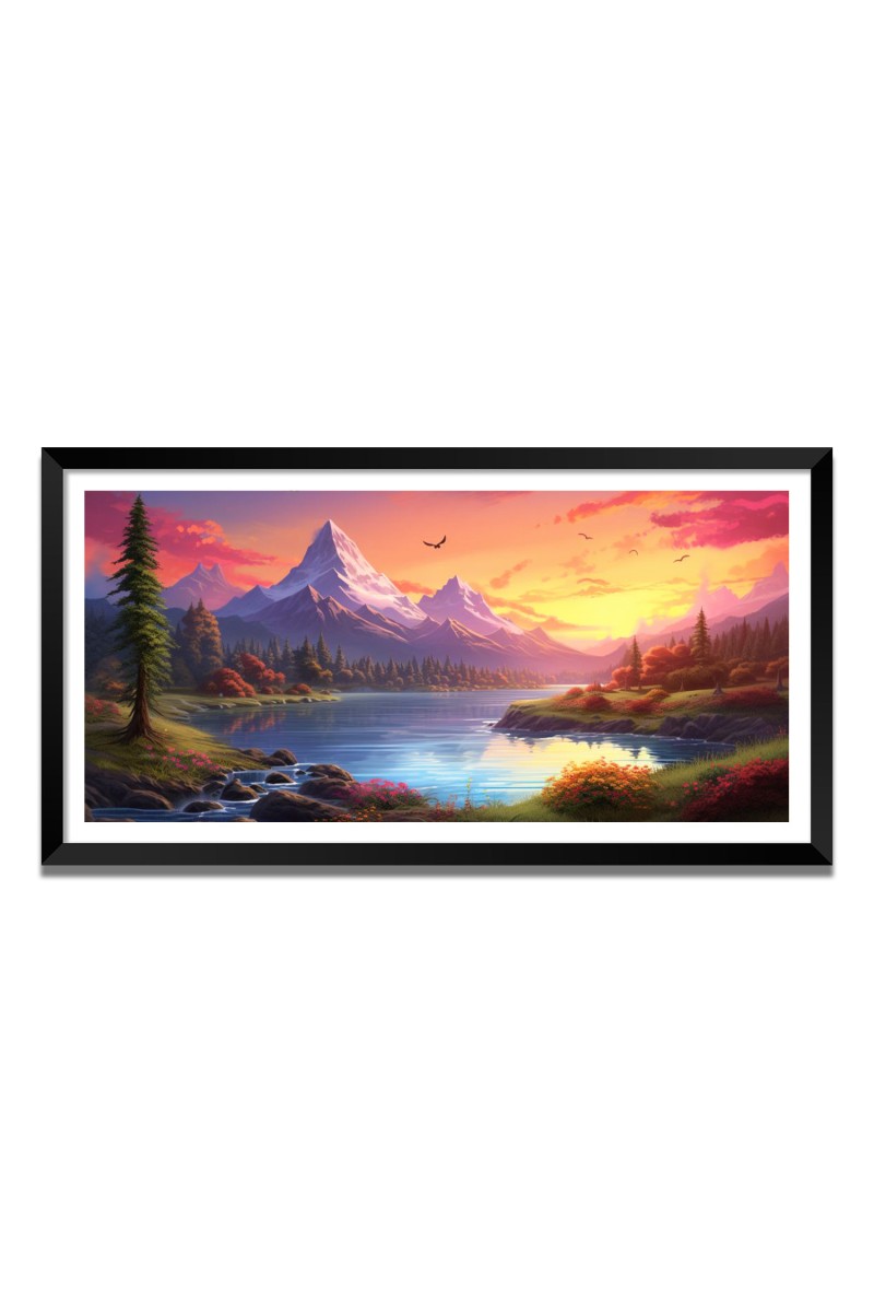 Nature Landscape Floating Frame Scenery Digital Print - 12x24 inch Modern Nature Wall Art for Living Room, Bedroom, Office, Hotels, Drawing Room