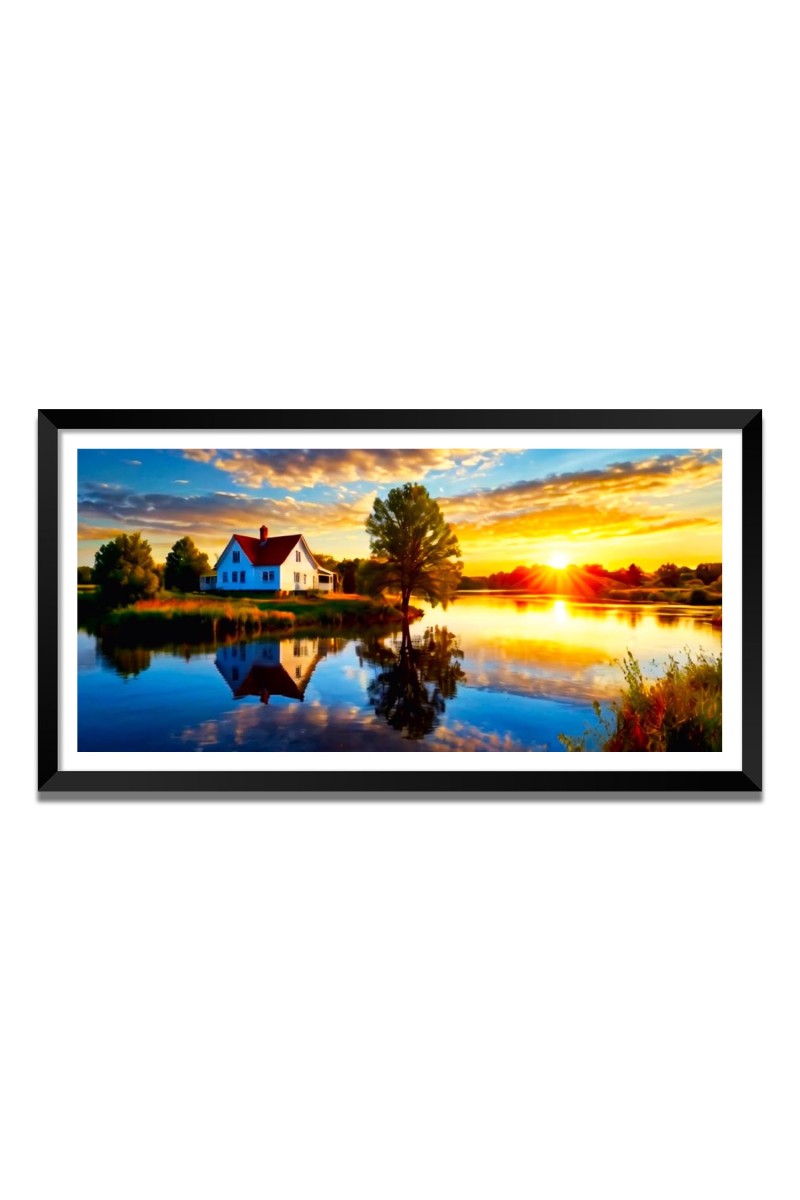 Nature Landscape Floating Frame Scenery Digital Print - 12x24 inch Modern Nature Wall Art for Living Room, Bedroom, Office, Hotels, Drawing Room