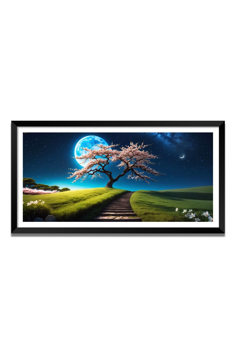 Nature Landscape Floating Frame Scenery Digital Print - 12x24 inch Modern Nature Wall Art for Living Room, Bedroom, Office, Hotels, Drawing Room
