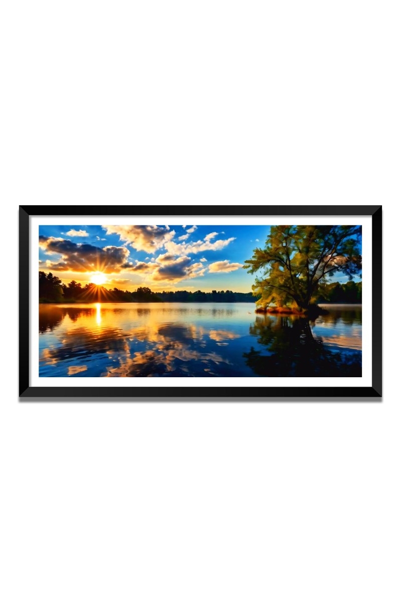 Nature Landscape Floating Frame Scenery Digital Print - 12x24 inch Modern Nature Wall Art for Living Room, Bedroom, Office, Hotels, Drawing Room