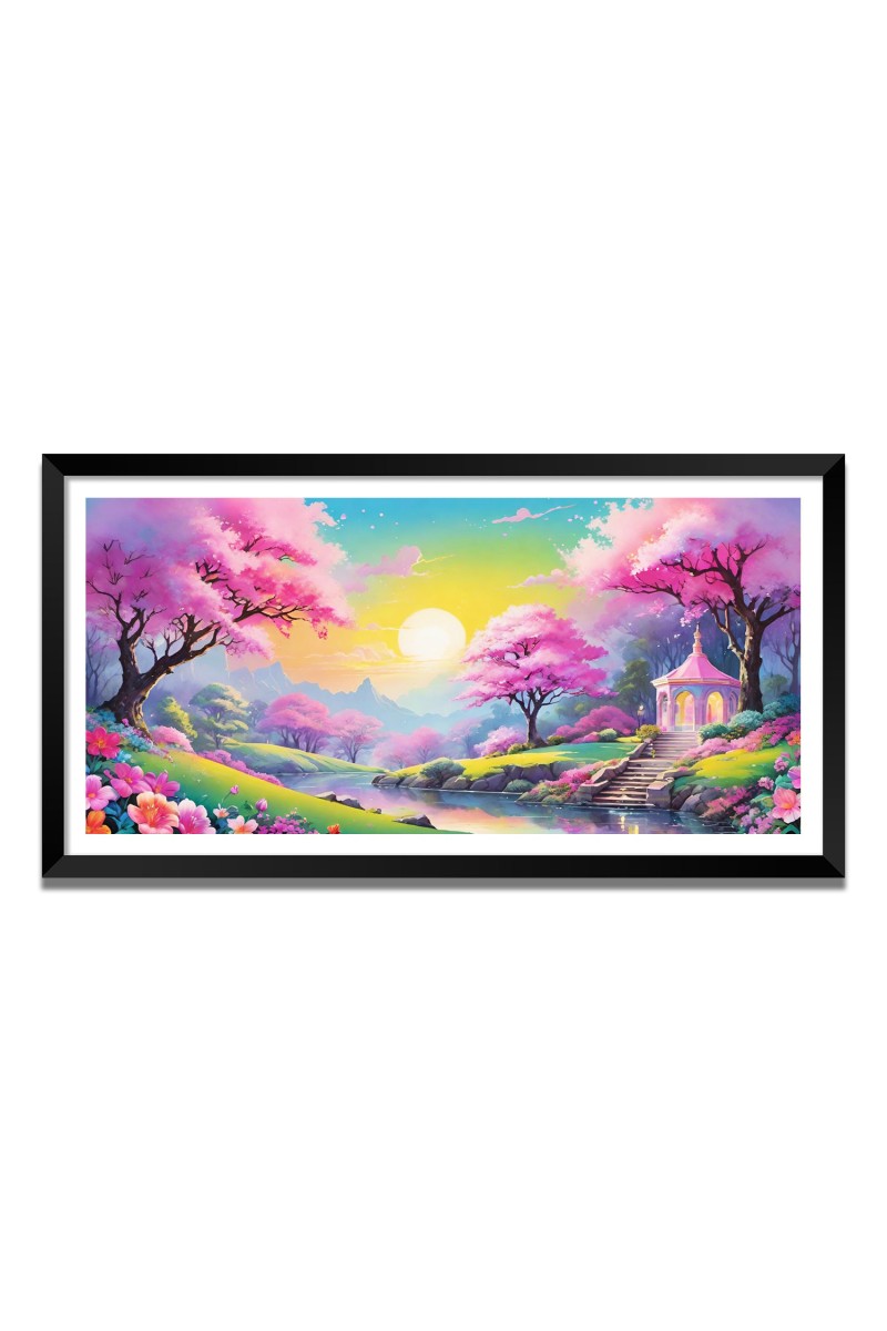 Nature Landscape Floating Frame Scenery Digital Print - 12x24 inch Modern Nature Wall Art for Living Room, Bedroom, Office, Hotels, Drawing Room