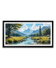 Nature Landscape Floating Frame Scenery Digital Print - 12x24 inch Modern Nature Wall Art for Living Room, Bedroom, Office, Hotels, Drawing Room