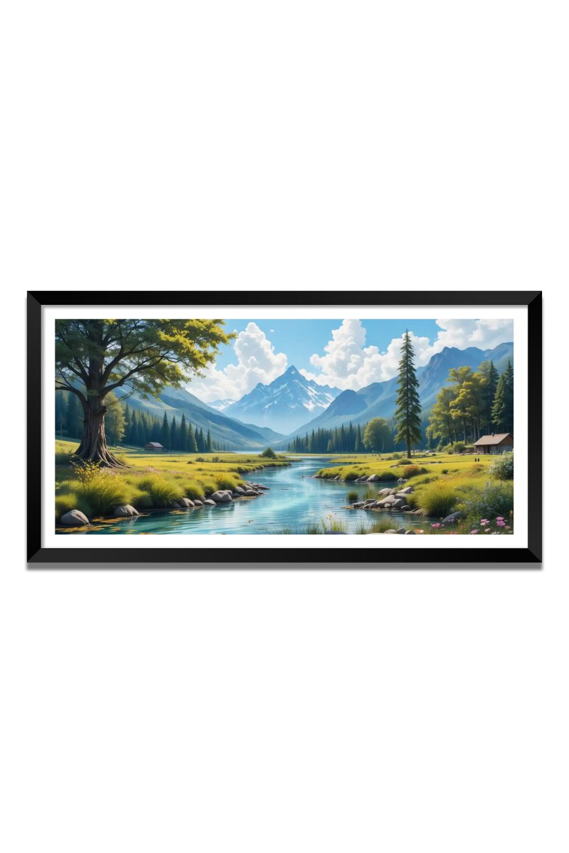 Nature Landscape Floating Frame Scenery Digital Print - 12x24 inch Modern Nature Wall Art for Living Room, Bedroom, Office, Hotels, Drawing Room