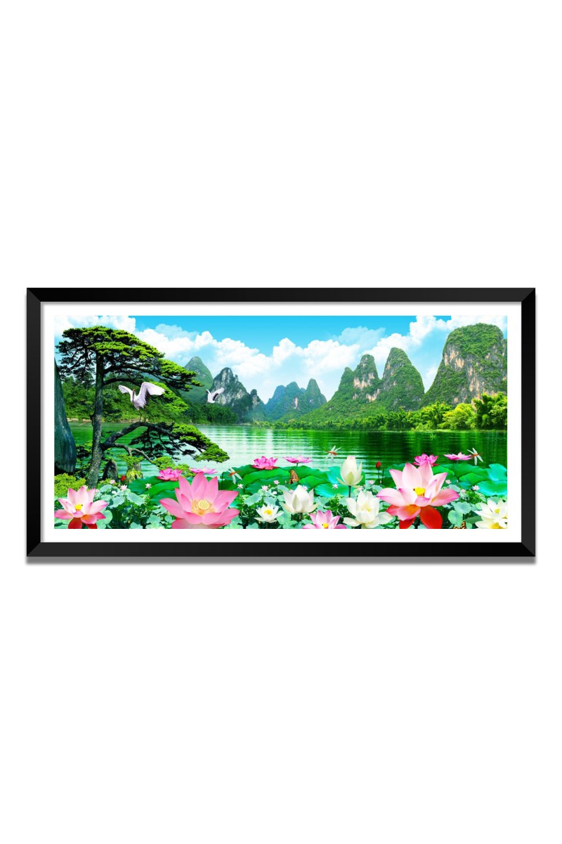 Nature Landscape Floating Frame Scenery Digital Print - 12x24 inch Modern Nature Wall Art for Living Room, Bedroom, Office, Hotels, Drawing Room
