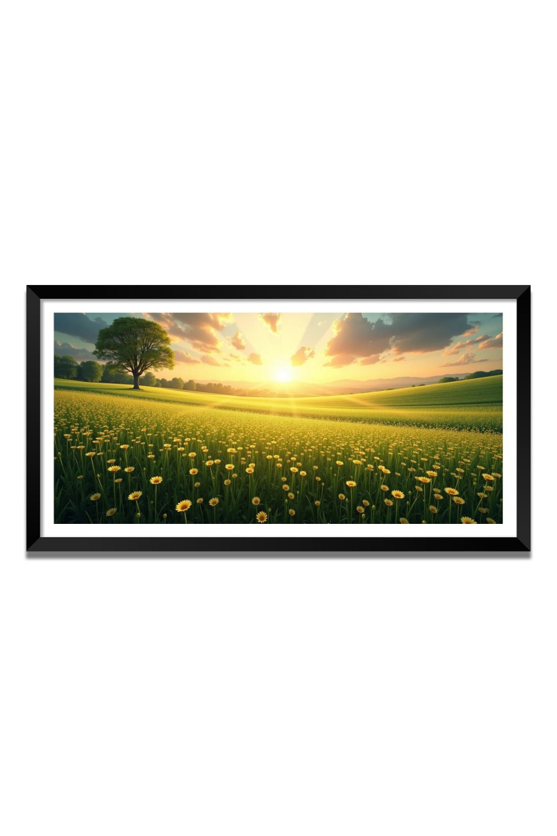 Nature Landscape Floating Frame Scenery Digital Print - 12x24 inch Modern Nature Wall Art for Living Room, Bedroom, Office, Hotels, Drawing Room