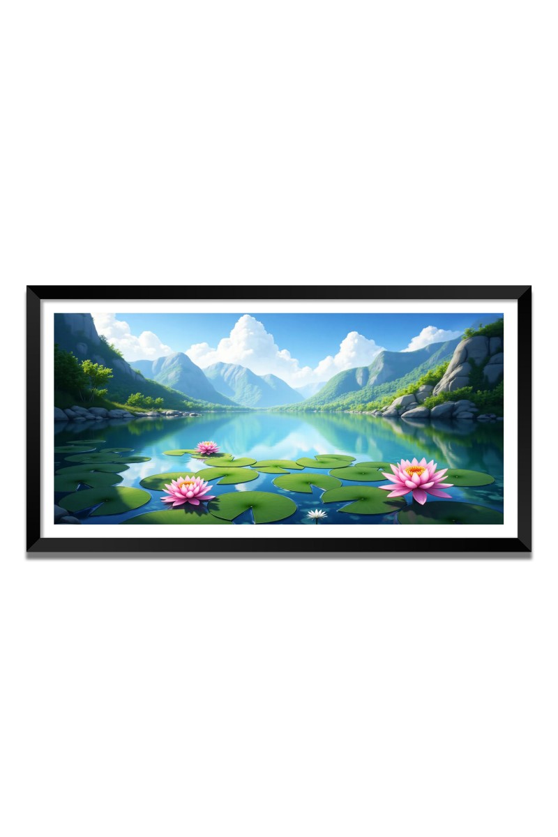 Nature Landscape Floating Frame Scenery Digital Print - 12x24 inch Modern Nature Wall Art for Living Room, Bedroom, Office, Hotels, Drawing Room