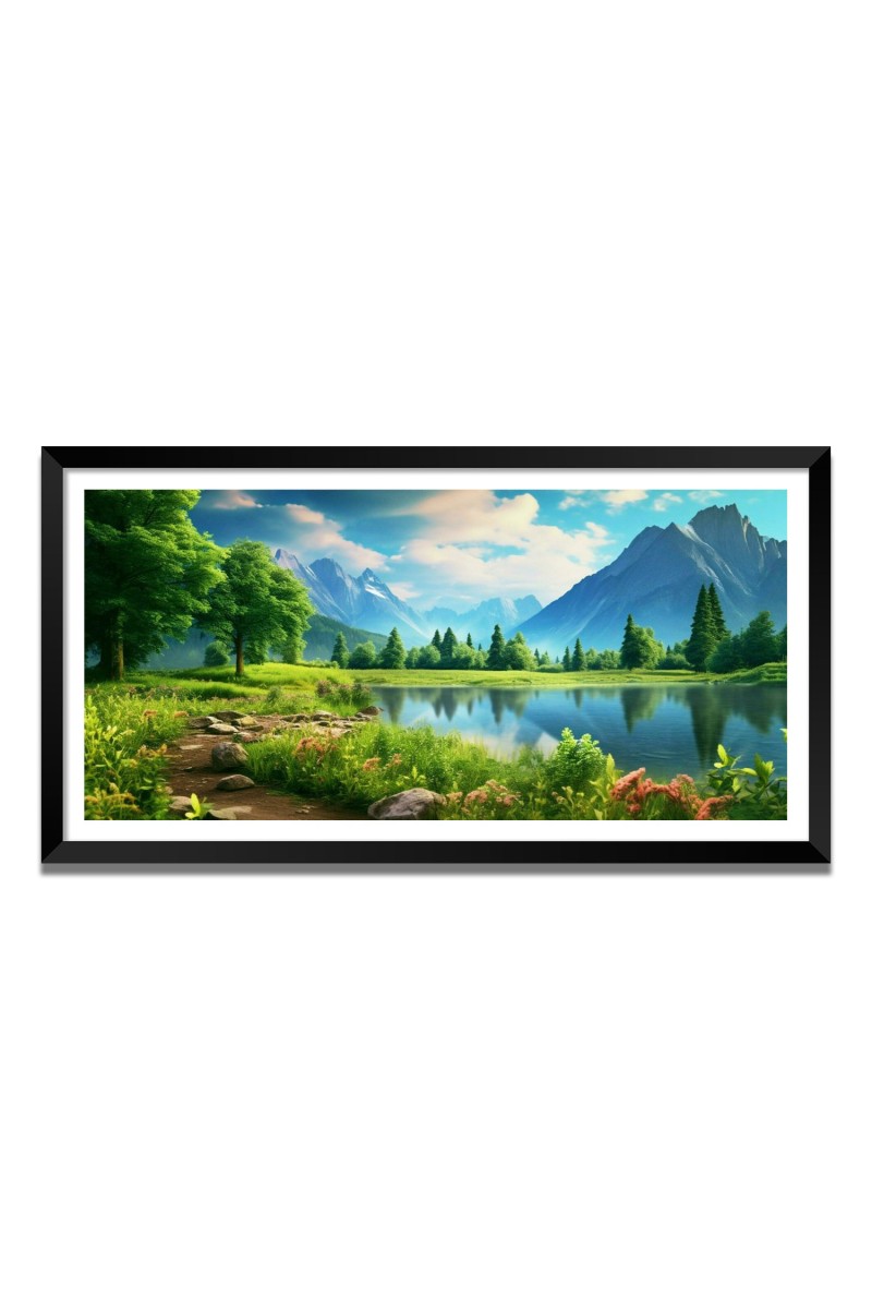 Nature Landscape Floating Frame Scenery Digital Print - 12x24 inch Modern Nature Wall Art for Living Room, Bedroom, Office, Hotels, Drawing Room