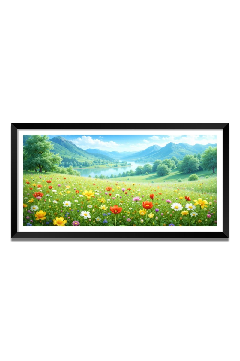 Nature Landscape Floating Frame Scenery Digital Print - 12x24 inch Modern Nature Wall Art for Living Room, Bedroom, Office, Hotels, Drawing Room