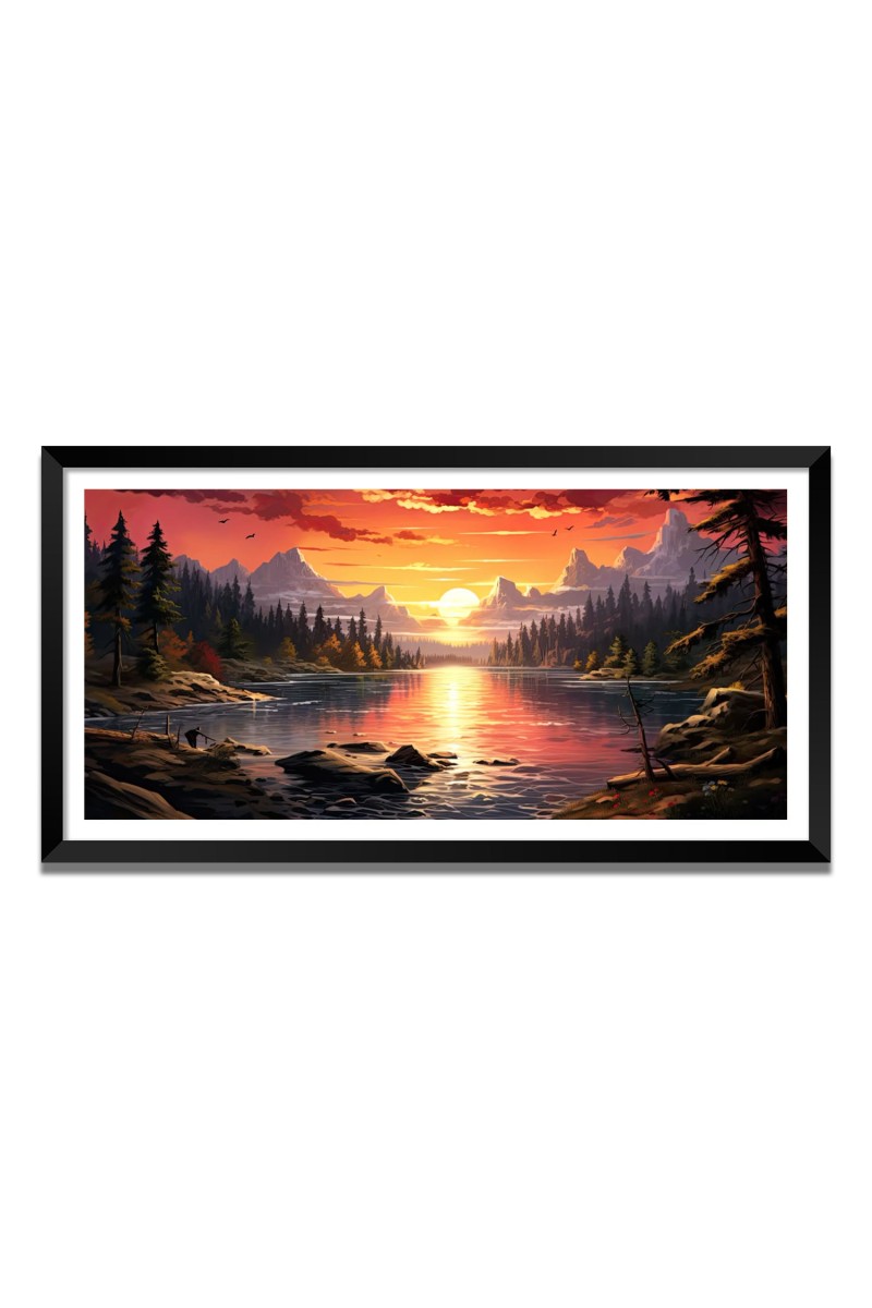 Nature Landscape Floating Frame Scenery Digital Print - 12x24 inch Modern Nature Wall Art for Living Room, Bedroom, Office, Hotels, Drawing Room