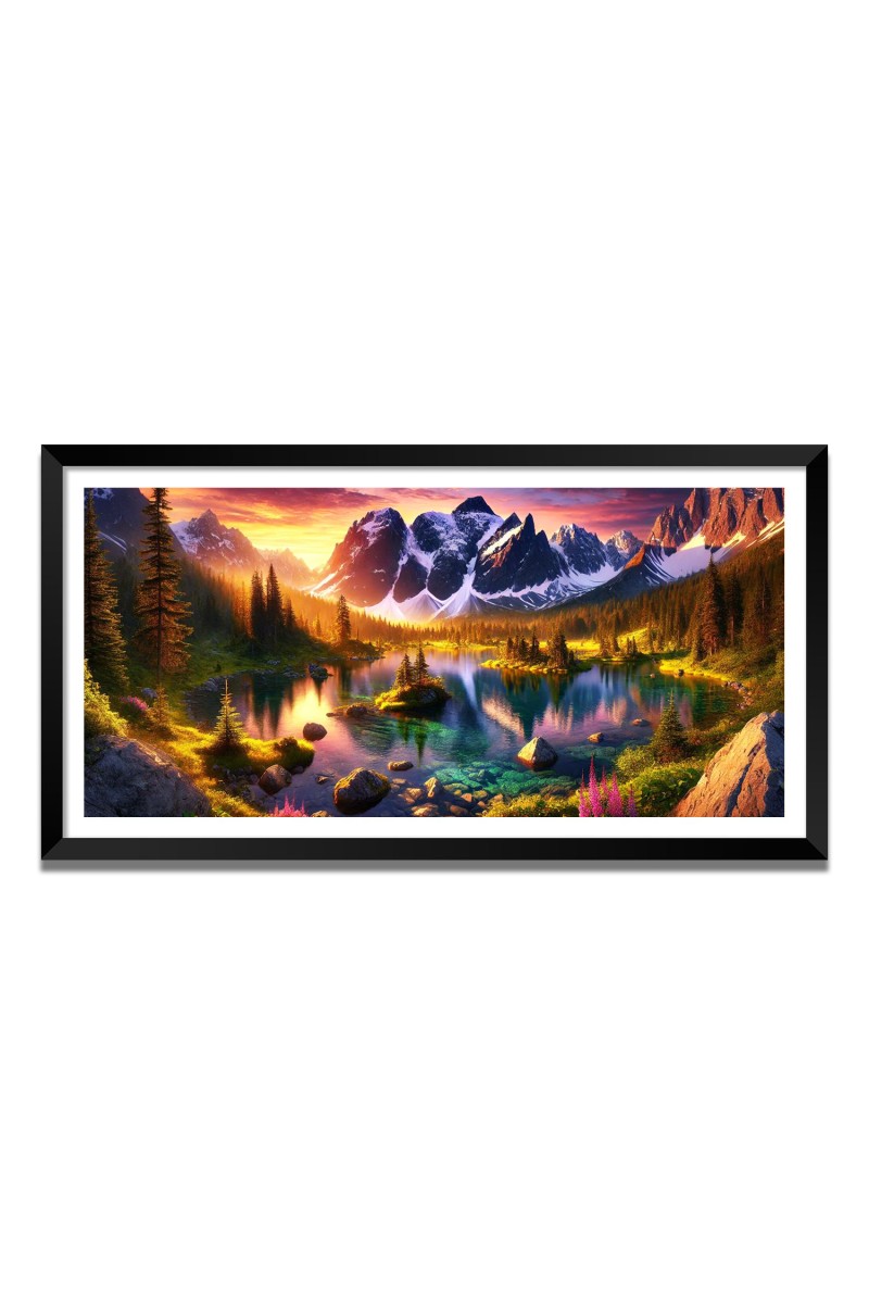 Nature Landscape Floating Frame Scenery Digital Print - 12x24 inch Modern Nature Wall Art for Living Room, Bedroom, Office, Hotels, Drawing Room
