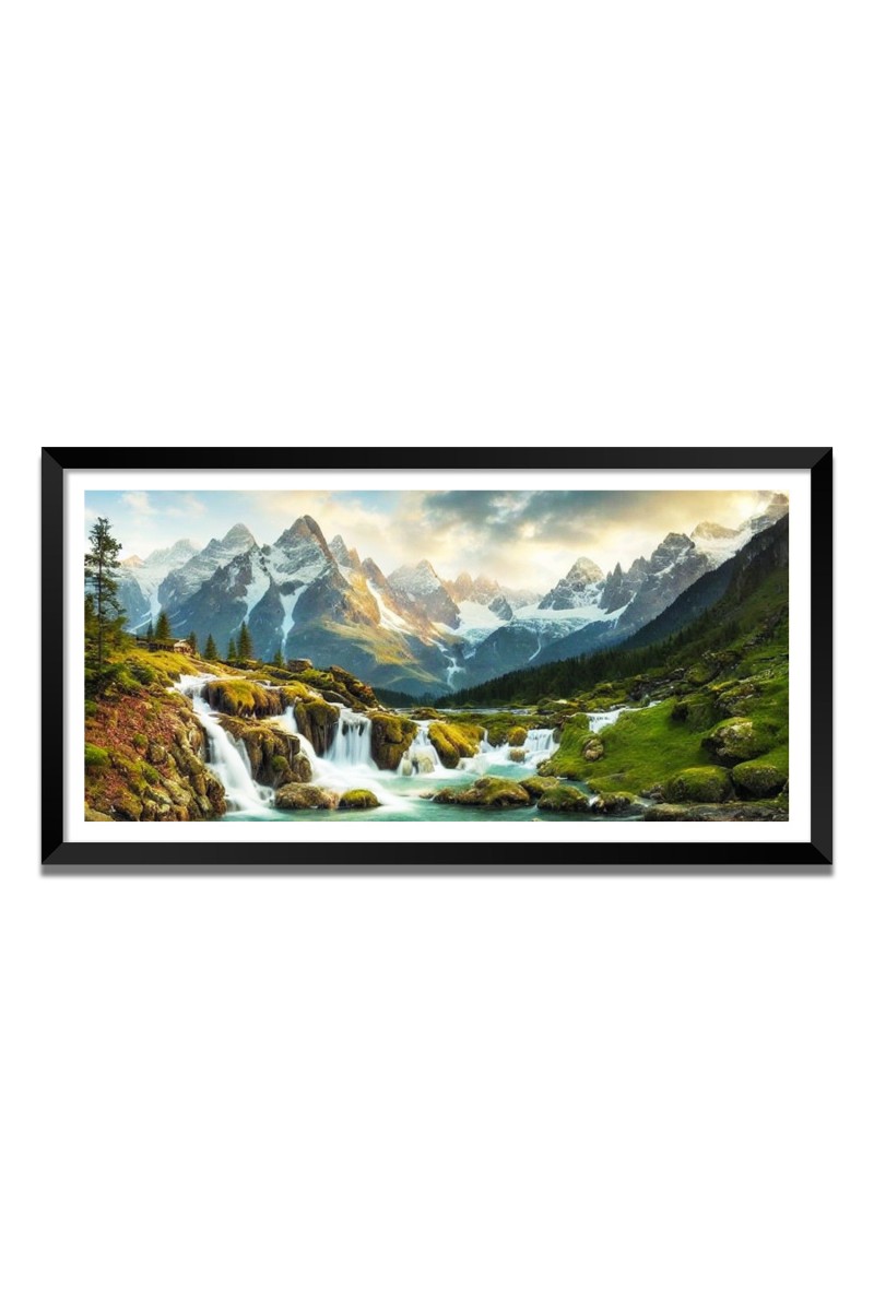 Nature Landscape Floating Frame Scenery Digital Print - 12x24 inch Modern Nature Wall Art for Living Room, Bedroom, Office, Hotels, Drawing Room