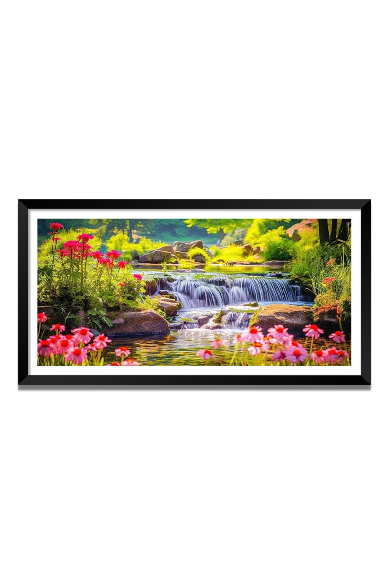 Nature Landscape Floating Frame Scenery Digital Print - 12x24 inch Modern Nature Wall Art for Living Room, Bedroom, Office, Hotels, Drawing Room