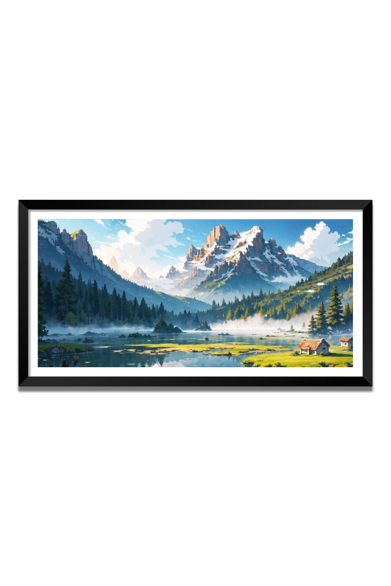Nature Landscape Floating Frame Scenery Digital Print - 12x24 inch Modern Nature Wall Art for Living Room, Bedroom, Office, Hotels, Drawing Room