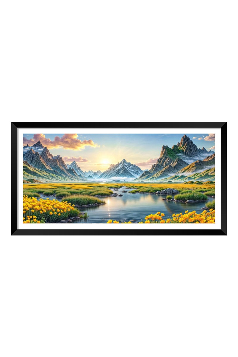 Nature Landscape Floating Frame Scenery Digital Print - 12x24 inch Modern Nature Wall Art for Living Room, Bedroom, Office, Hotels, Drawing Room