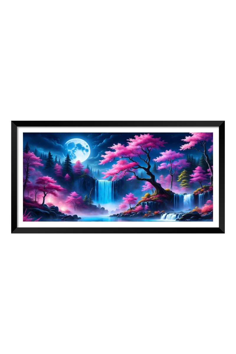 Nature Landscape Floating Frame Scenery Digital Print - 12x24 inch Modern Nature Wall Art for Living Room, Bedroom, Office, Hotels, Drawing Room