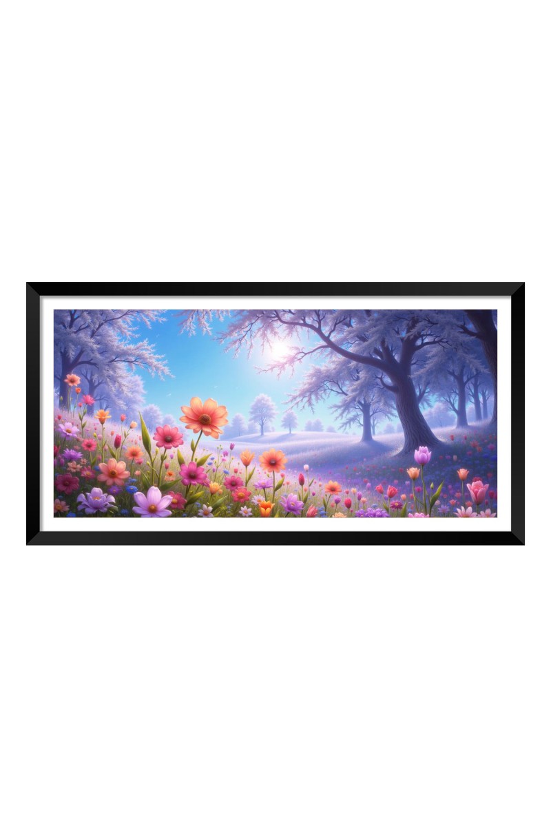 Nature Landscape Floating Frame Scenery Digital Print - 12x24 inch Modern Nature Wall Art for Living Room, Bedroom, Office, Hotels, Drawing Room