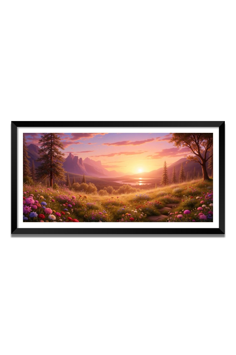 Nature Landscape Floating Frame Scenery Digital Print - 12x24 inch Modern Nature Wall Art for Living Room, Bedroom, Office, Hotels, Drawing Room