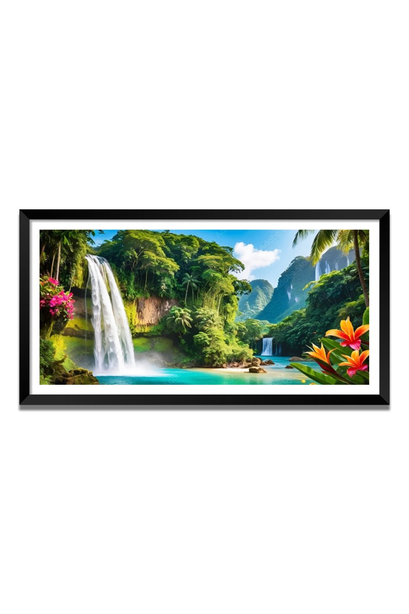 Nature Landscape Floating Frame Scenery Digital Print - 12x24 inch Modern Nature Wall Art for Living Room, Bedroom, Office, Hotels, Drawing Room