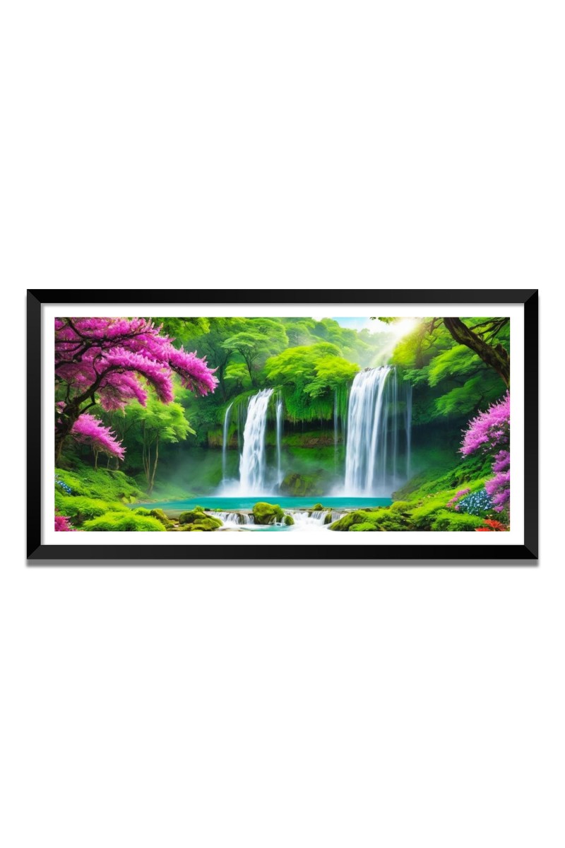 Nature Landscape Floating Frame Scenery Digital Print - 12x24 inch Modern Nature Wall Art for Living Room, Bedroom, Office, Hotels, Drawing Room