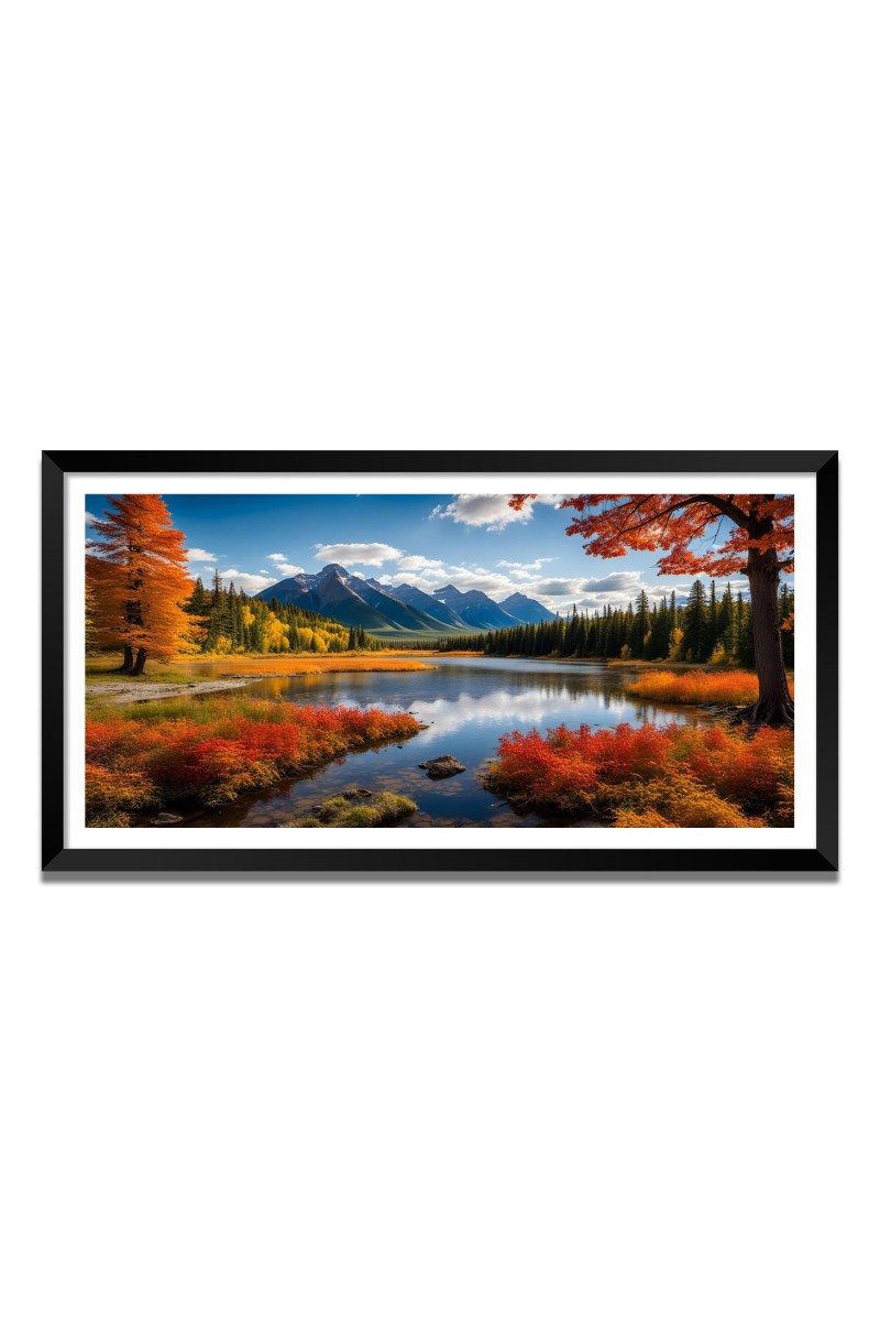 Nature Landscape Floating Frame Scenery Digital Print - 12x24 inch Modern Nature Wall Art for Living Room, Bedroom, Office, Hotels, Drawing Room