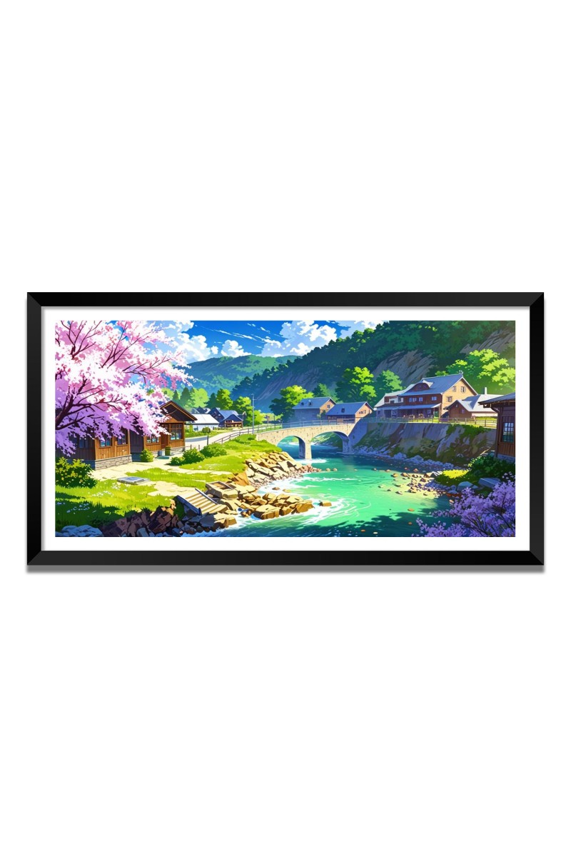 Nature Landscape Floating Frame Scenery Digital Print - 12x24 inch Modern Nature Wall Art for Living Room, Bedroom, Office, Hotels, Drawing Room